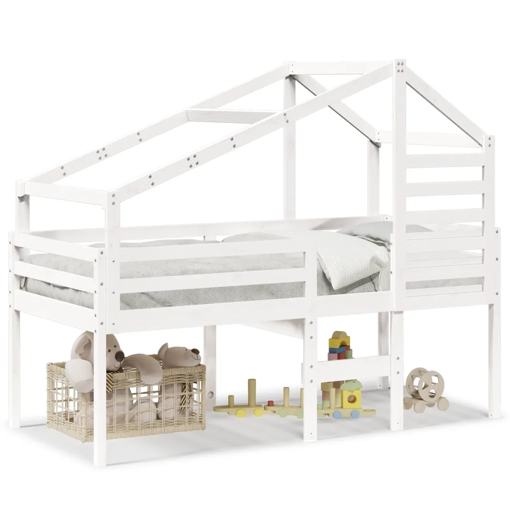 Letto a Soppalco con Tetto Bianco 75x190 cm in Legno di Pino 3281984