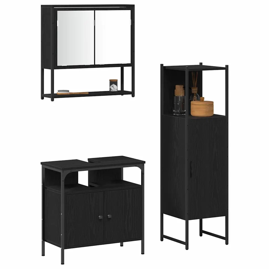 Set di mobili per il bagno 3 pcs Nero Legno multistrato 3334378