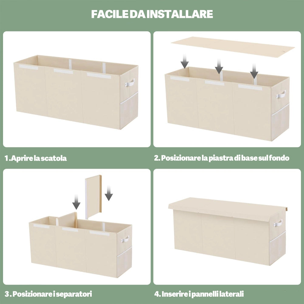 Contenitore Box 3 Scomparti Beige Scatola Cesta Giocattoli Organizer Multiuso