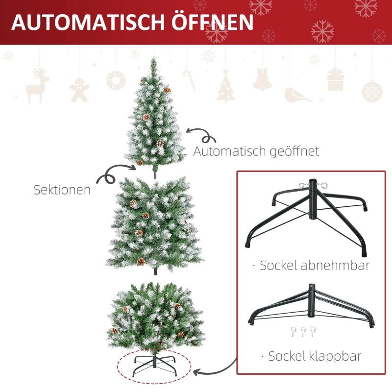 Albero di Natale artificiale, 630 rami, 37 pigne, punte innevate, ignifugo, 180 cm