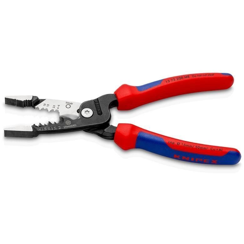 Knipex 13 72 200 ME Pinza Multifunzione per Elettricista Capacita' Spelatura 0,5 - 6 mm Lama Spelacavi Design Ibrido Impugnature Bicomponenti colore Nero Blu Rosso Acciaio inox