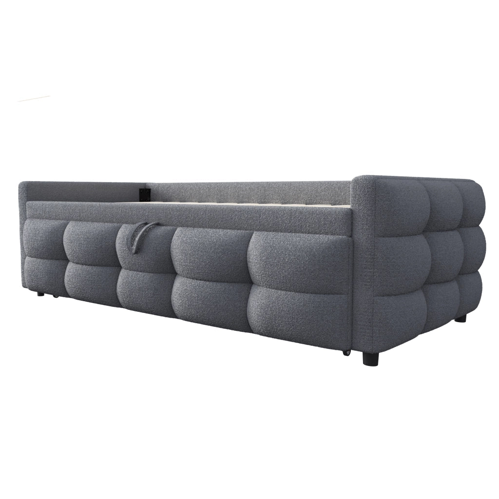 Letto imbottito estraibile 90/180x190 cm in tessuto Teddy grigio con rete a doghe