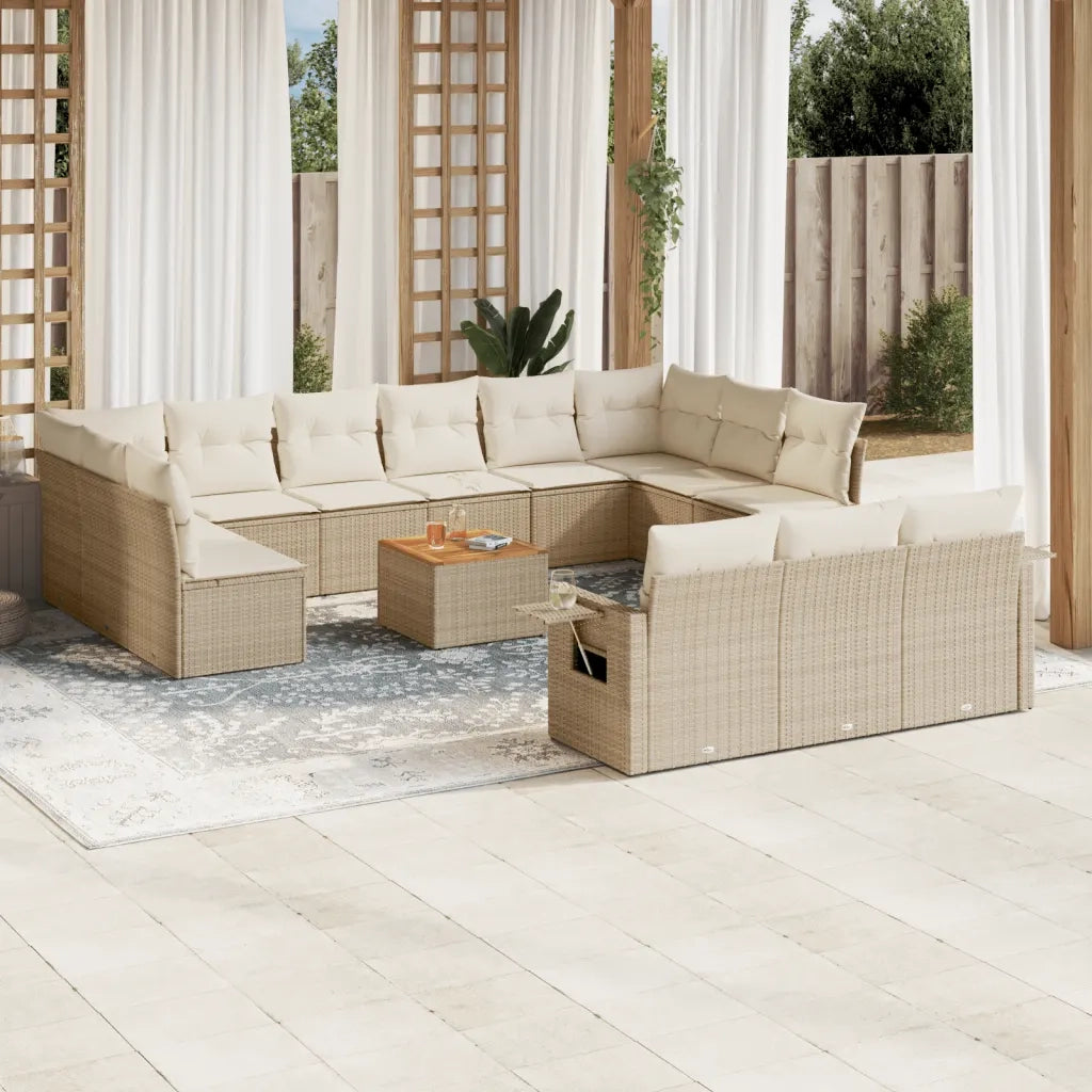 Set Divani da Giardino 14pz con Cuscini in Polyrattan Beige 3257136