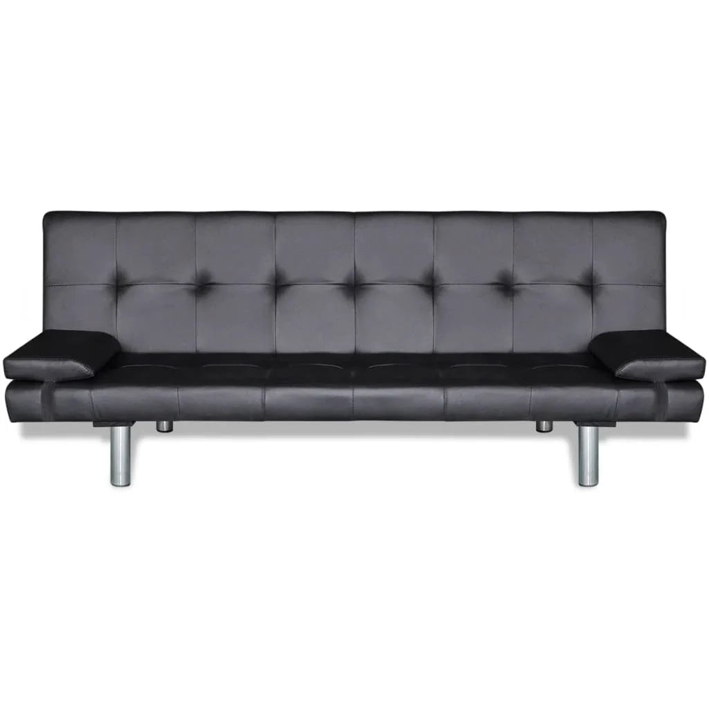 Divano letto regolabile con due cuscini in similpelle nera 02_0020589