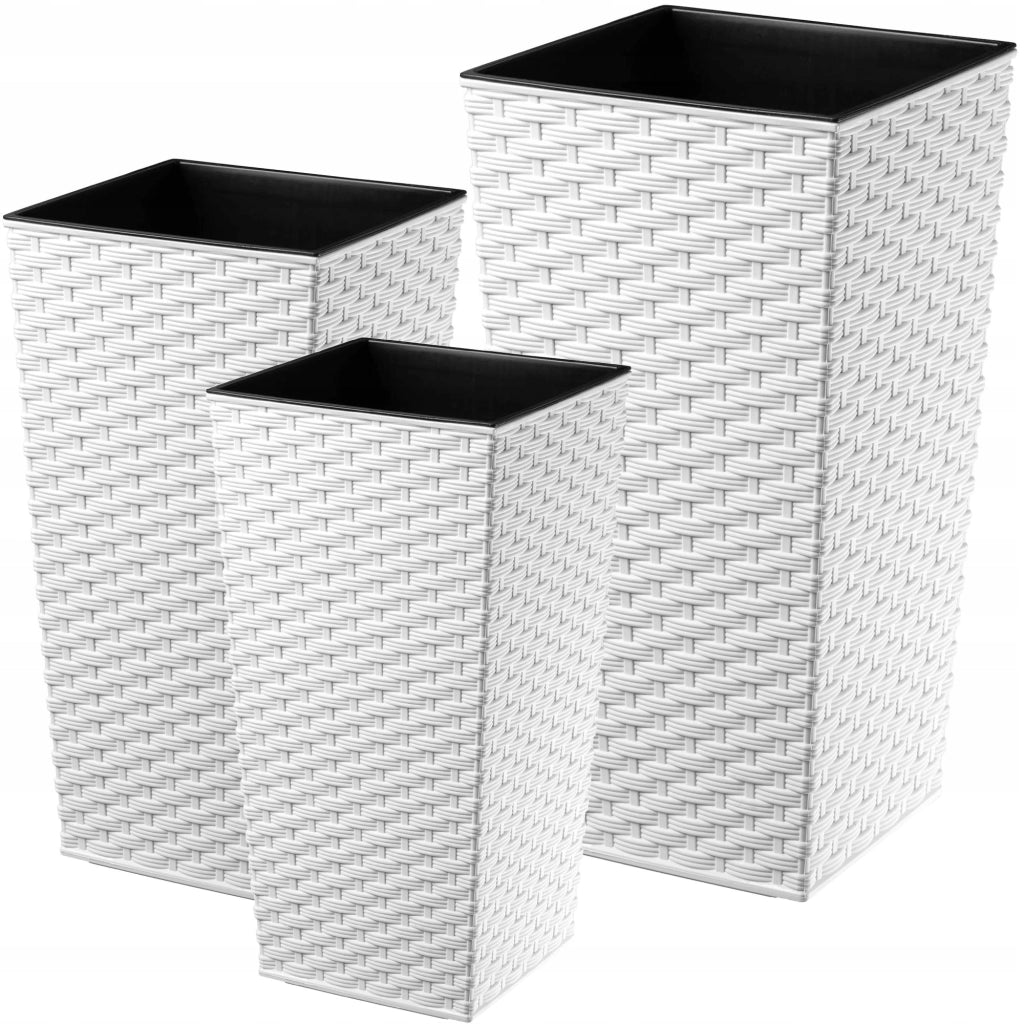Set di 3 vasi da fiori KADAX, vasi da giardino + inserti, alti, grandi, bianchi, 57+68+75 cm