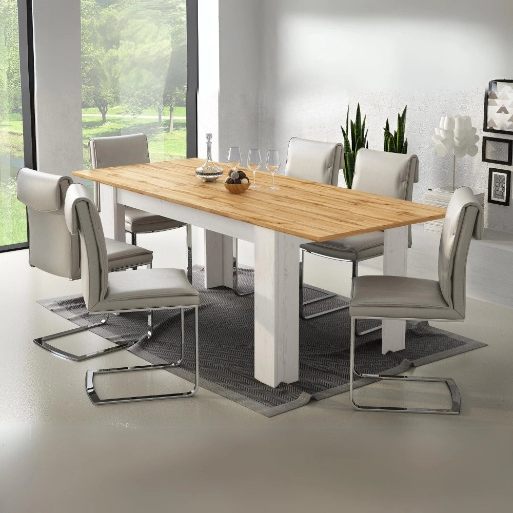 Tavolo rettangolare allungabile Anthony pino bianco e piano rovere 160x88x75H