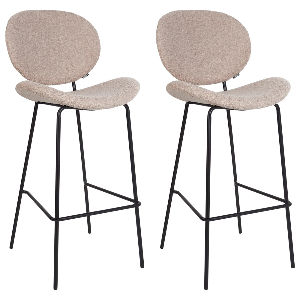 Set di 2 sedie da bar Beige chiaro senza braccioli Gambe in ferro nero Boucle Design contemporaneo retrò Sedute per la sala da pranzo