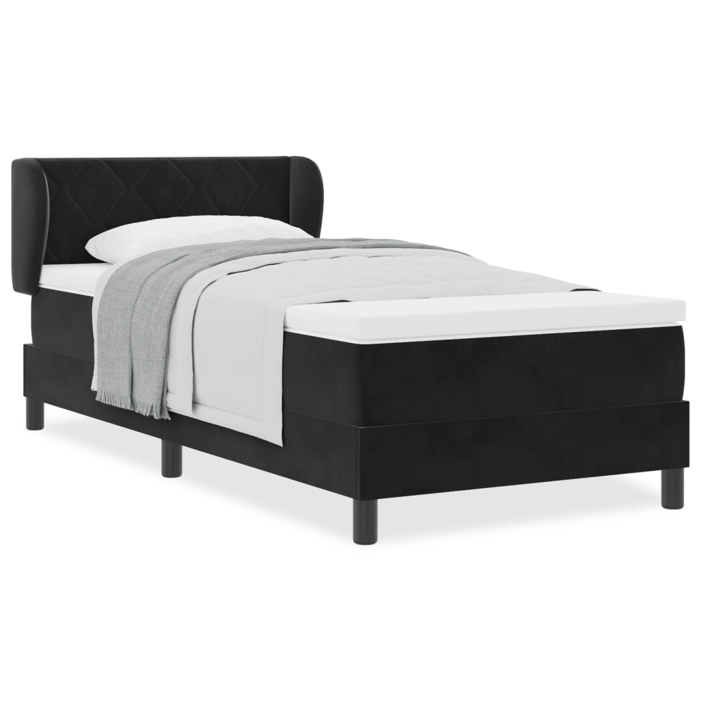 Letto Box Spring con Materasso Nero 90x200 cm Velluto