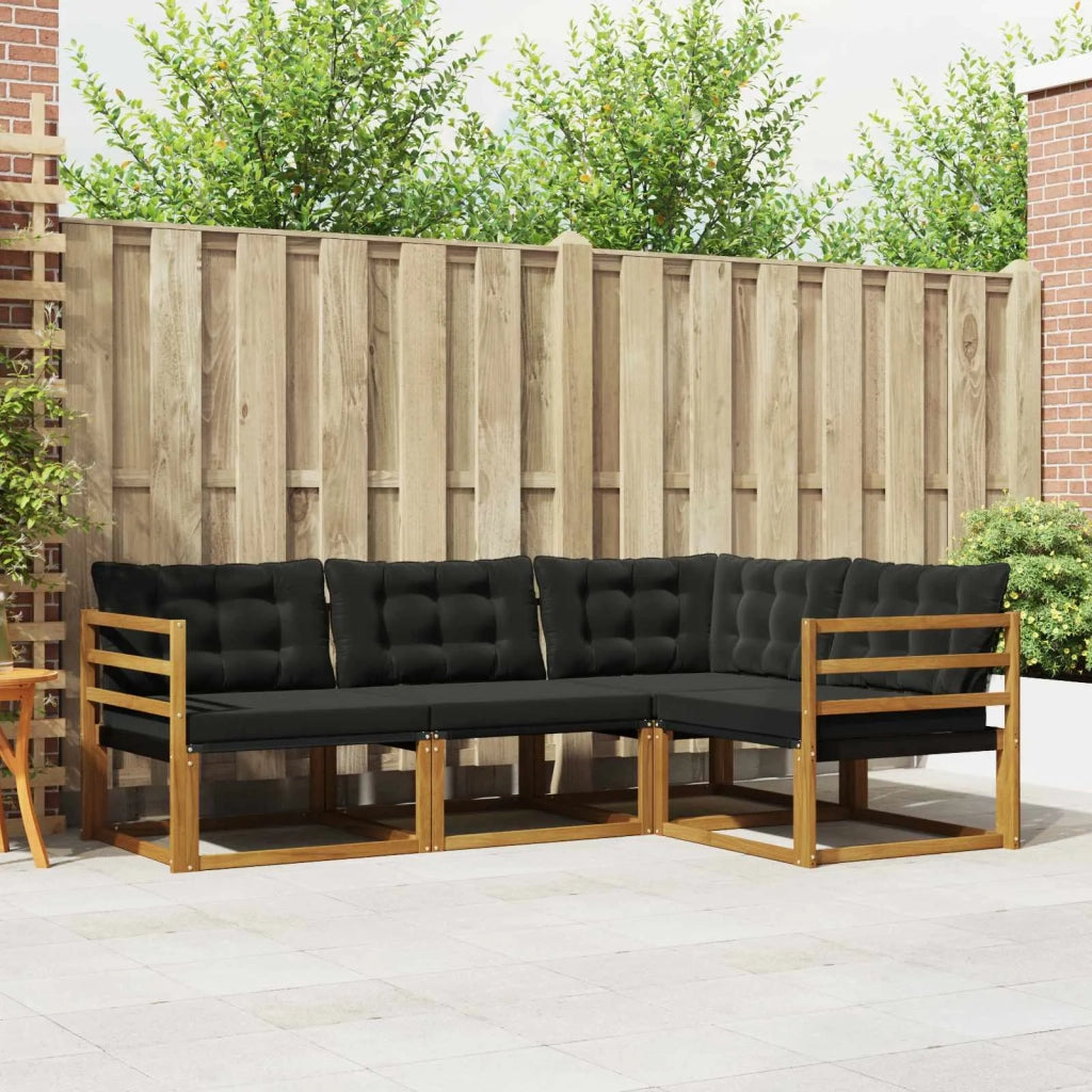 Set di divani da esterno con cuscino 4 pcs Naturale e Nero 3369399