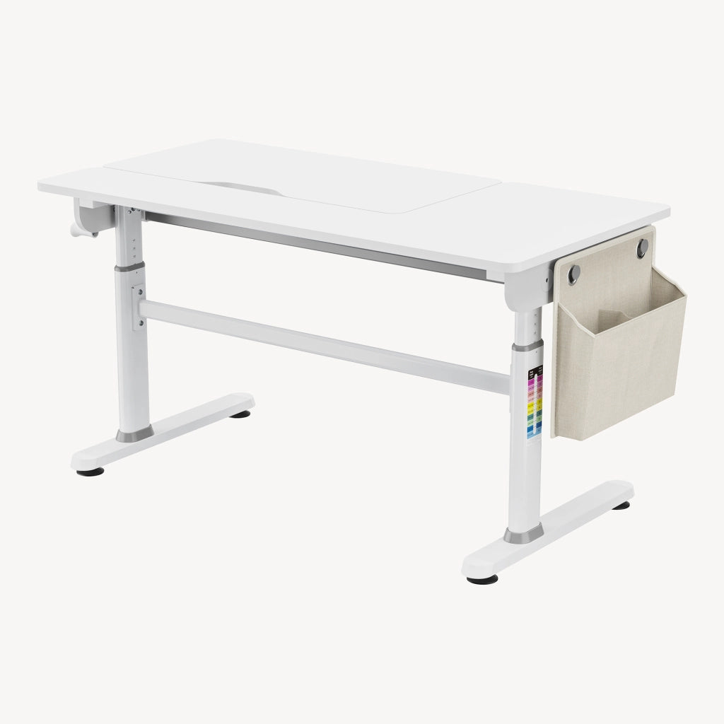 Scrivania Kuosa per Cameretta Regolabile in Altezza con Piano 120 x 60 cm e Cassetto - Grigio/Bianco [en.casa]