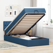 Struttura Letto Pouf con Materasso Blu 90x190 cm in Tessuto 3312359