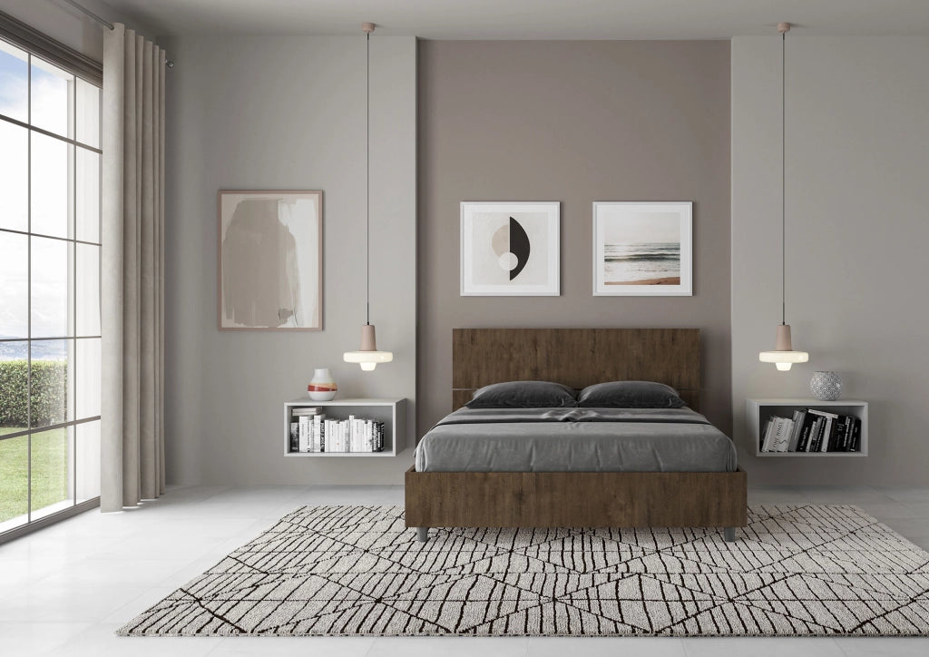 BS COM Letto matrimoniale francese senza rete 140x200 testata inclinata noce