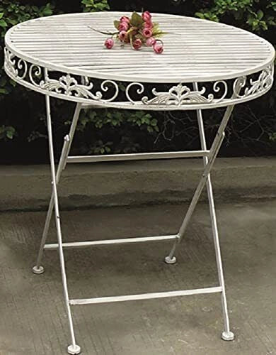Vigor 96922-08 Mika Tavolo da Esterno in Ferro Battuto 70x76 cm colore Bianco Anticato