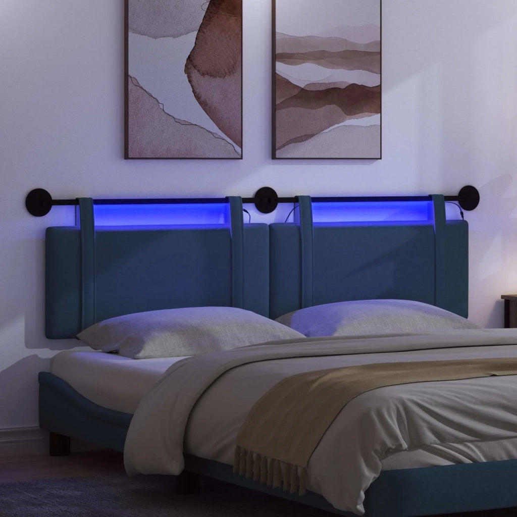 Testiera sospesa Con luce LED Blu Tessuto
