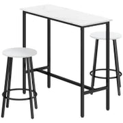 Set 3 Pezzi con Tavolo Rettangolare e 2 Sgabelli da Bar in Truciolato, MDF e Acciaio, Bianco e Nero