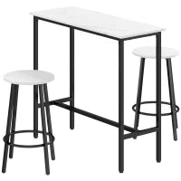 Set 3 Pezzi con Tavolo Rettangolare e 2 Sgabelli da Bar in Truciolato, MDF e Acciaio, Bianco e Nero