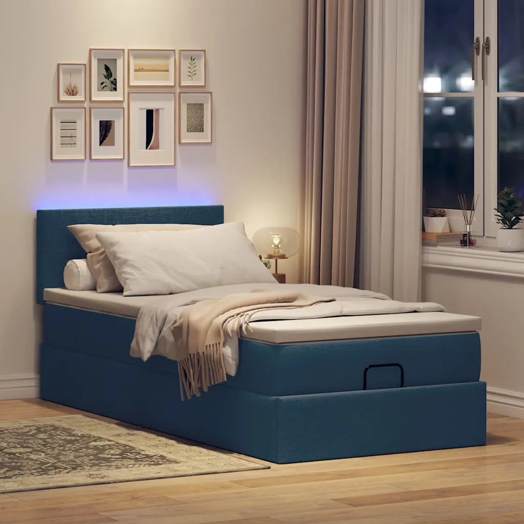 Struttura Letto Pouf con Materasso Blu 80x200 cm in Tessuto 3312186