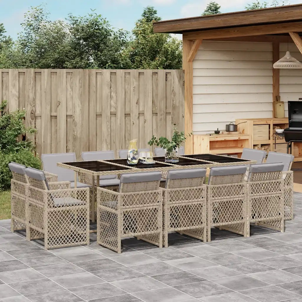 Set Pranzo da Giardino 13 pz con Cuscini Beige Misto Polyrattan 3210864