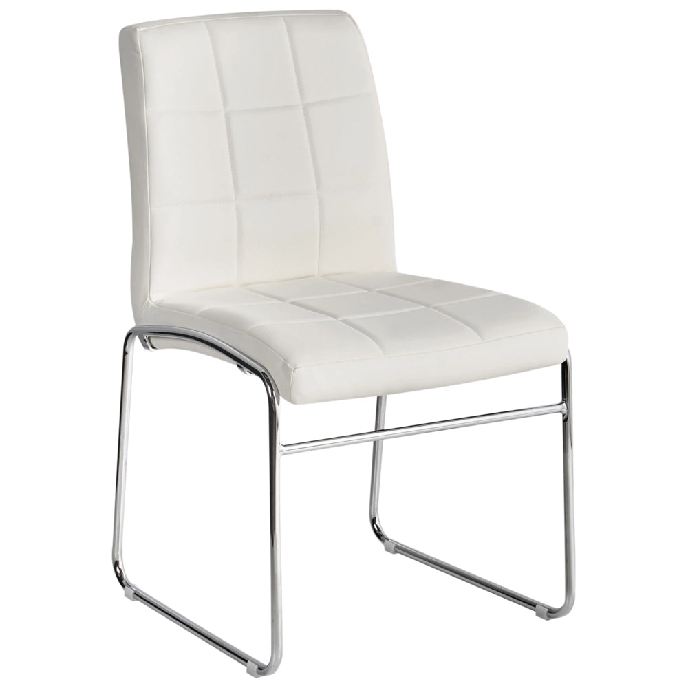 Set di 2 sedie da pranzo in ecopelle bianca con gambe in metallo cromato moderne