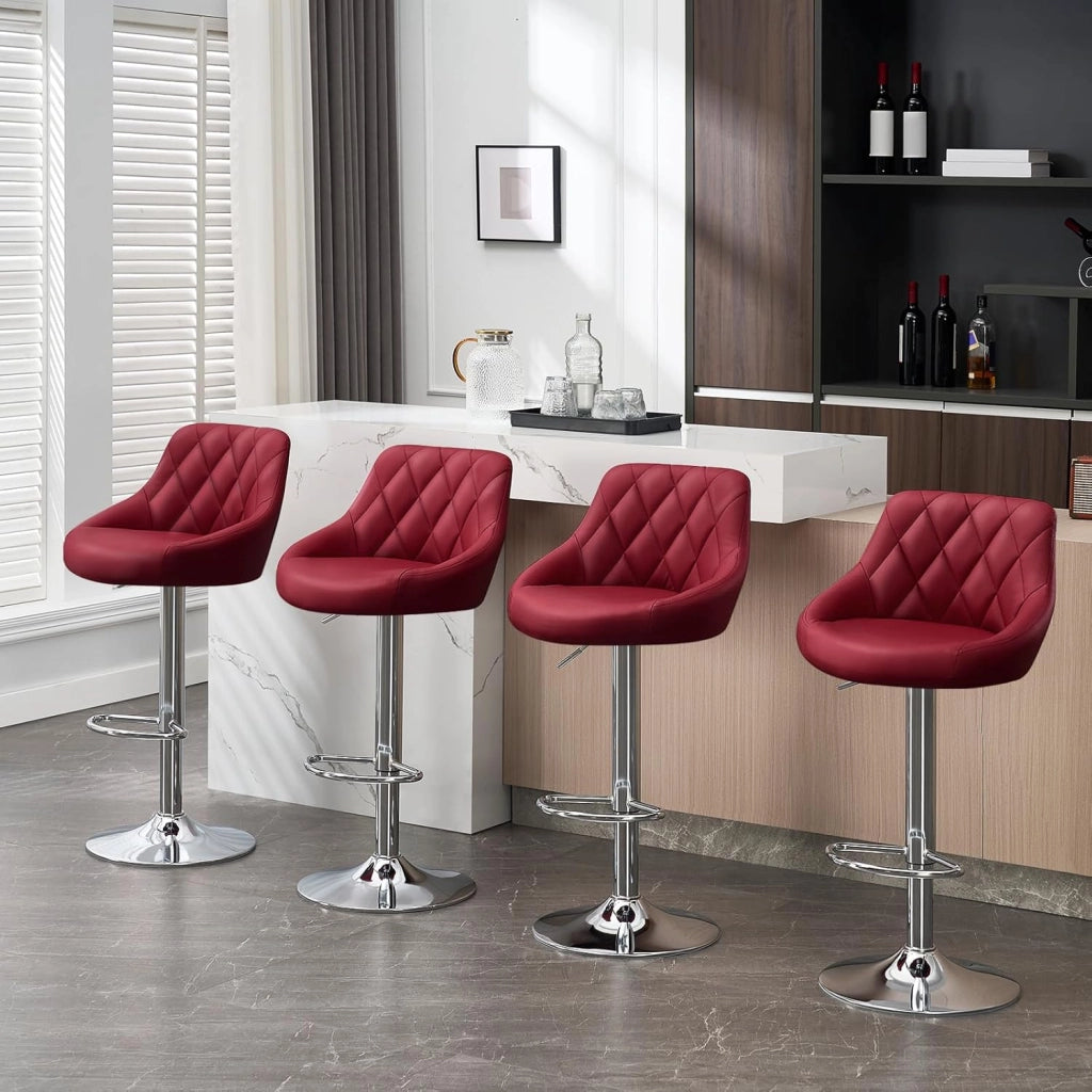 Sgabello da Bar Moderno Girevole Sedia Cucina Alta con Schienale Quadrato Poggiapiedi Senza Braccioli Altezza Regolabile in PU Bordeaux 1 Pezzo