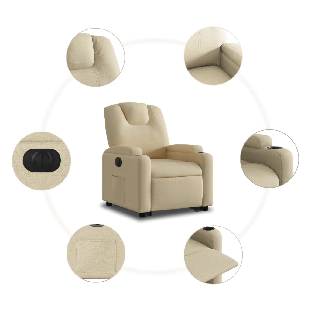 Poltrona Alzapersona Reclinabile Elettrica Crema in Tessuto 3204401