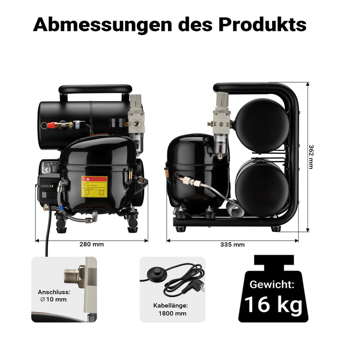 Compressore aerografo HO-826, aria compressa 45-52 l/min, compressore per pistola aerografo, serbatoio olio da 2000 ml, 3-8 bar per aerografia
