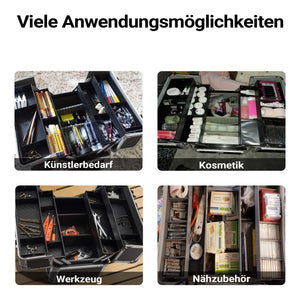 Cassetta attrezzi vuota in alluminio con 2 chiavi, valigetta universale per attrezzi 35,5 x 24 x 22,5 cm, hobby, lavoro, cassetta portautensili con separatori,