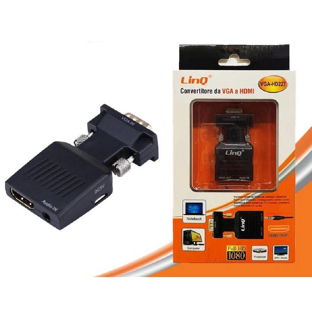 Trade Shop - Convertitore Adattatore Video Da Presa Vga Maschio A Hdmi Femmina Audio Vga-hd227 -