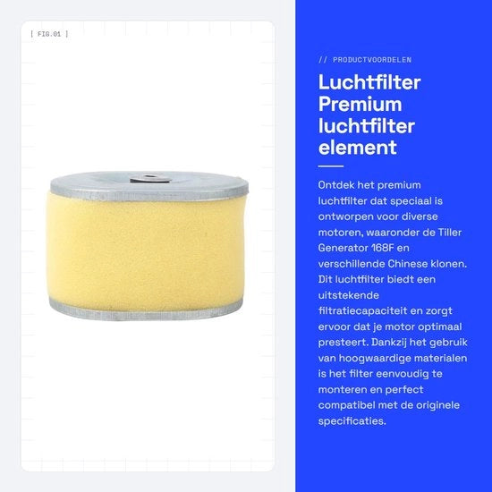 Filtro dell'aria ad alta efficienza di filtrazione - filtro universale - compatibile con Generatore Tiller 168F - facile da installare - manutenzione gratuita - materiale di alta qualità - Filtro del motore