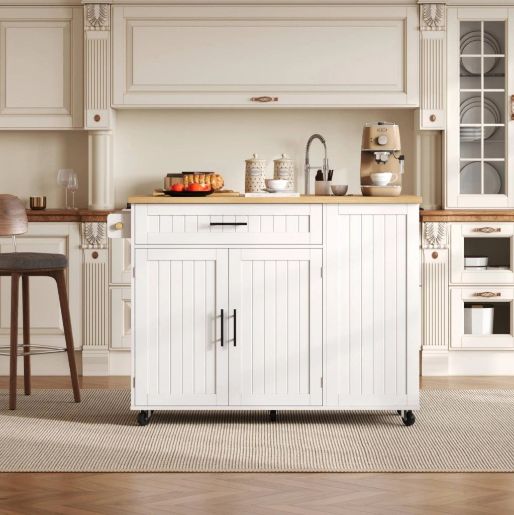 Isola cucina mobile bianca in MDF con piano ribaltabile
