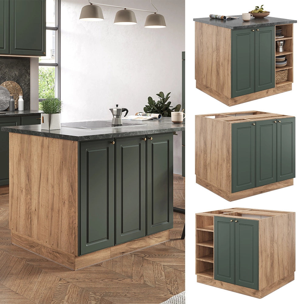 Isola cucina Fame-Line Verde-oro rustico/Rovere dorato 90 cm senza piano di lavoro Vicco