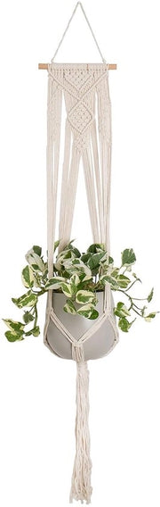 Sostegno di Fusto per Piante Indoor - Sostegni di Fune Macrame per Piante - Sostegni per Piante da Parete - Supporto per Vasi di Fiori in Cotone a Maglia - 109 cm Bianco