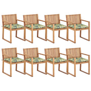 Set di 8 sedie da giardino in legno di acacia chiaro certificato con cuscini verdi resistenti all'acqua