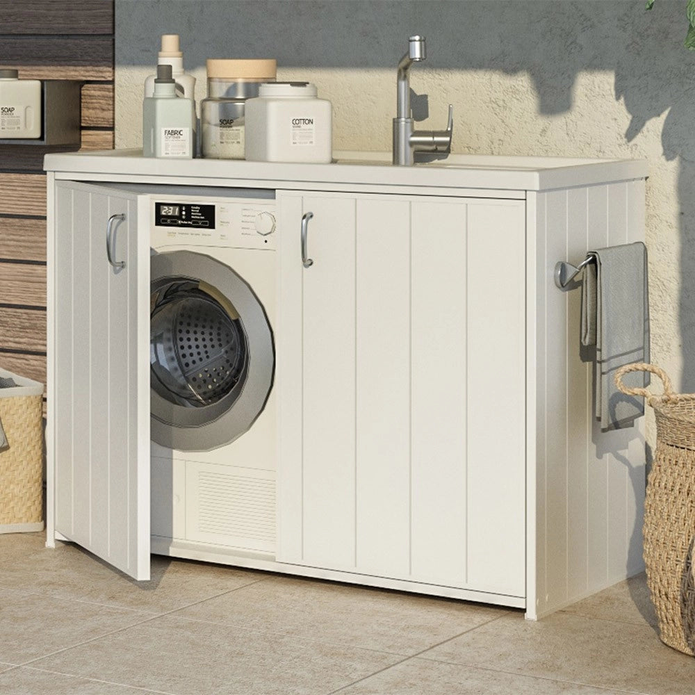 Mobile copri lavatrice 109x60 cm con lavatoio asse e kit di scarico