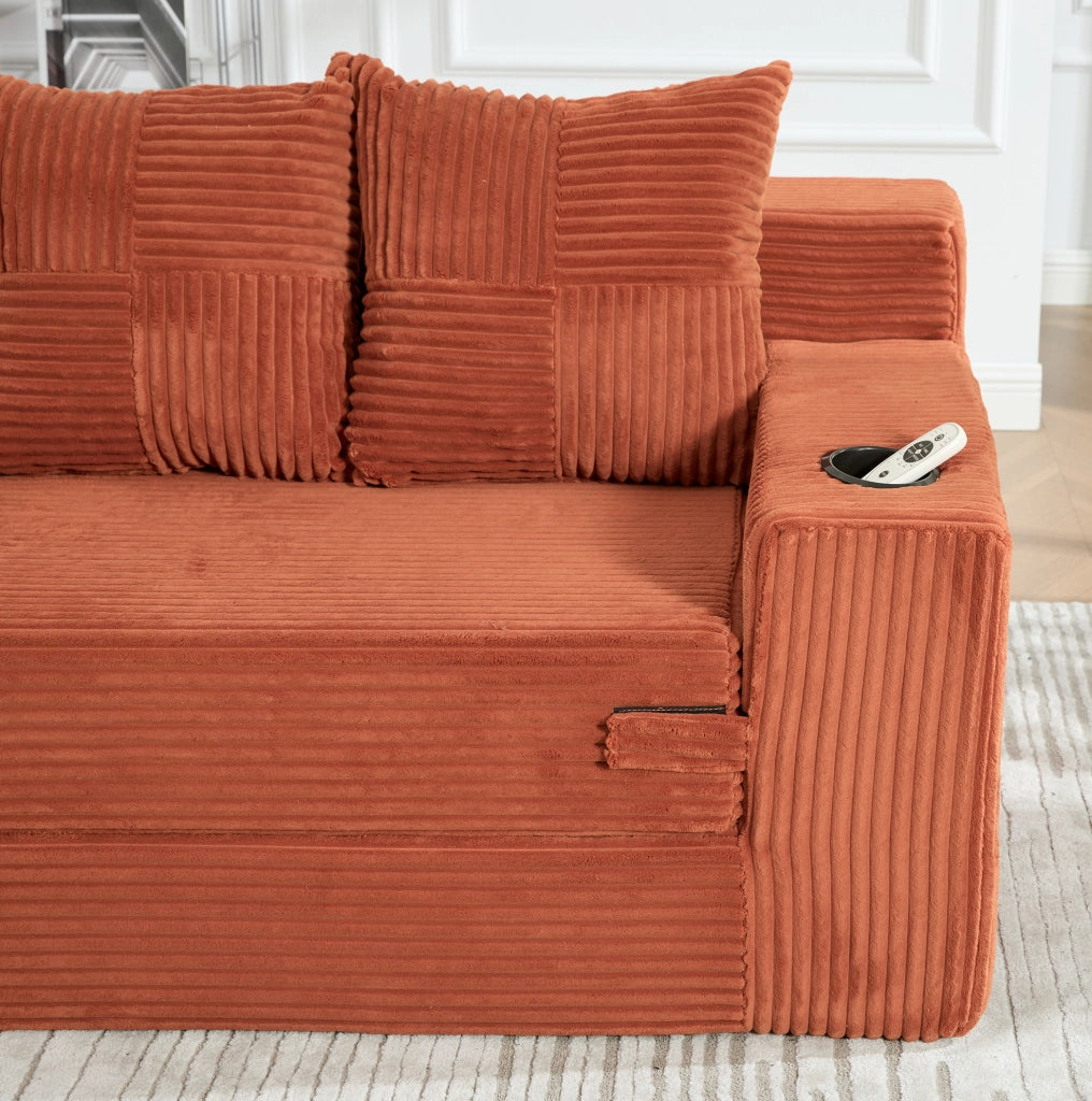Divano modulare a pavimento 2 posti 172x87x64 cm in velluto a coste arancione
