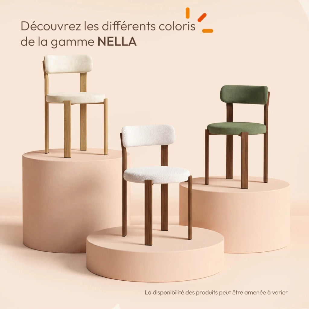 IDMarket - Set di 4 sedie NELLA in tessuto ciniglia verde con gambe in noce per la sala da pranzo
