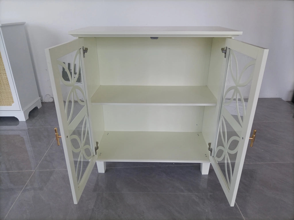 Credenza con Ante in Vetro e Ripiani Regolabili ¨C MINIMAL ¨C Crema