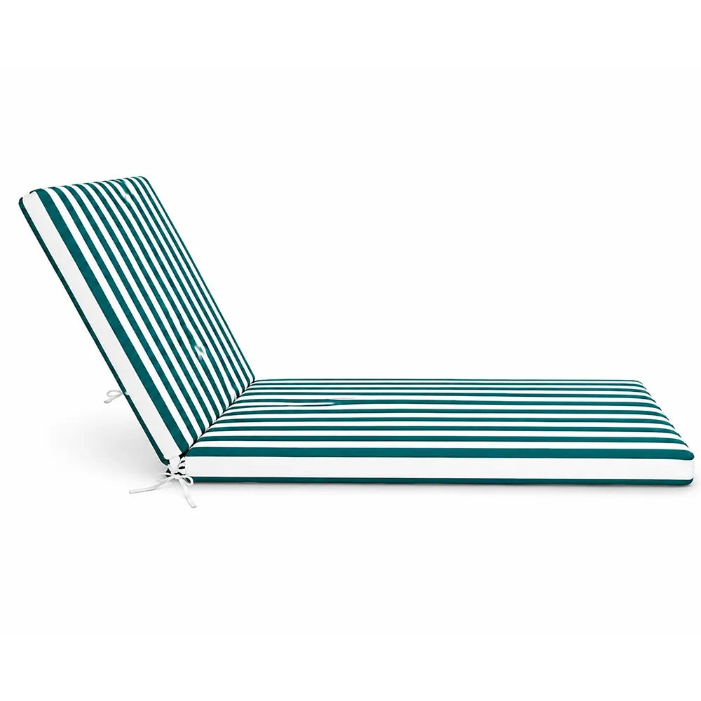 Cuscino per lettino da esterno 190x60 cm a righe con schienale reclinabile e laccetti in poliestere – Verde/Bianco