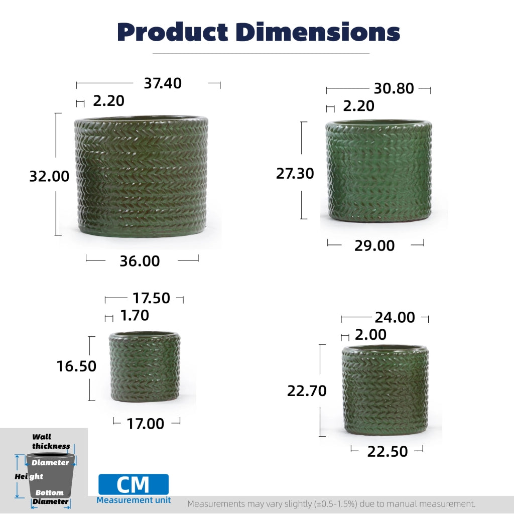VASI Set da 4 pezzi Ø37/31/24,5/17,5 cm Ceramica Verde Oliva