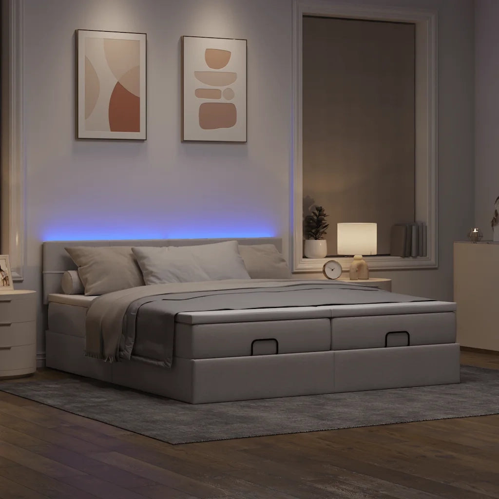 Struttura Letto Pouf con Materassi Tortora 200x200 cm Tessuto 3312854