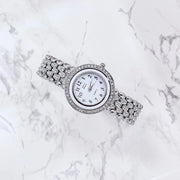 Trade Shop - Orologio Da Polso Donna Elegante Argento Con Cristalli Quadrante Bianco -
