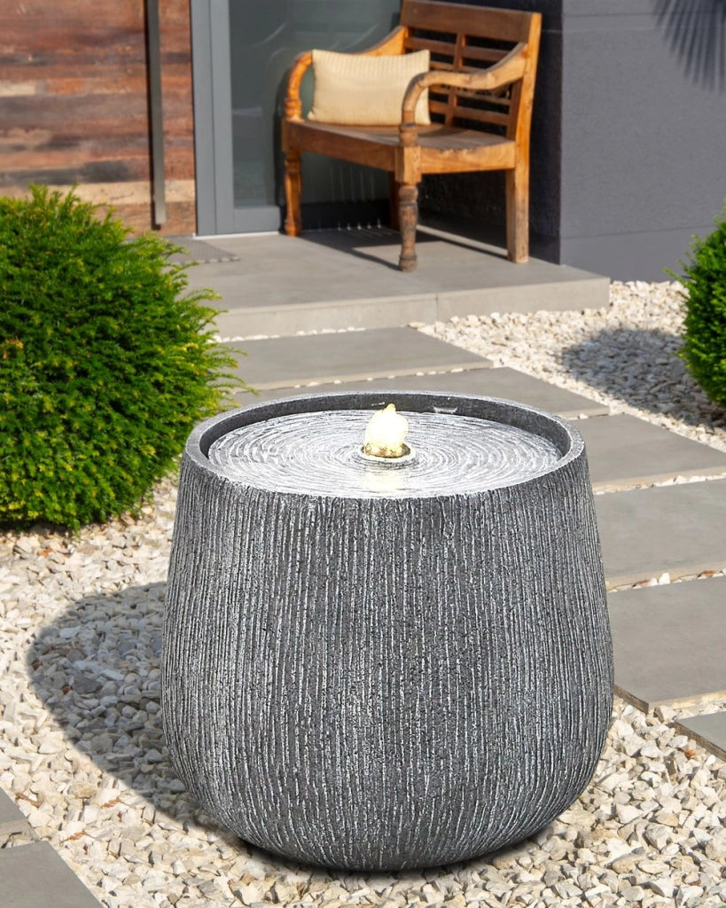 Fontana da Esterno ad acqua in Resina Grigia con Luce LED Design Moderno