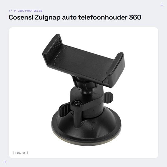 Supporto per telefono 360° - Auto ventosa - Supporto per telefono mobile - Plastica/Gomma - Vetro/Parabrezza - Facile da utilizzare - Supporto per auto