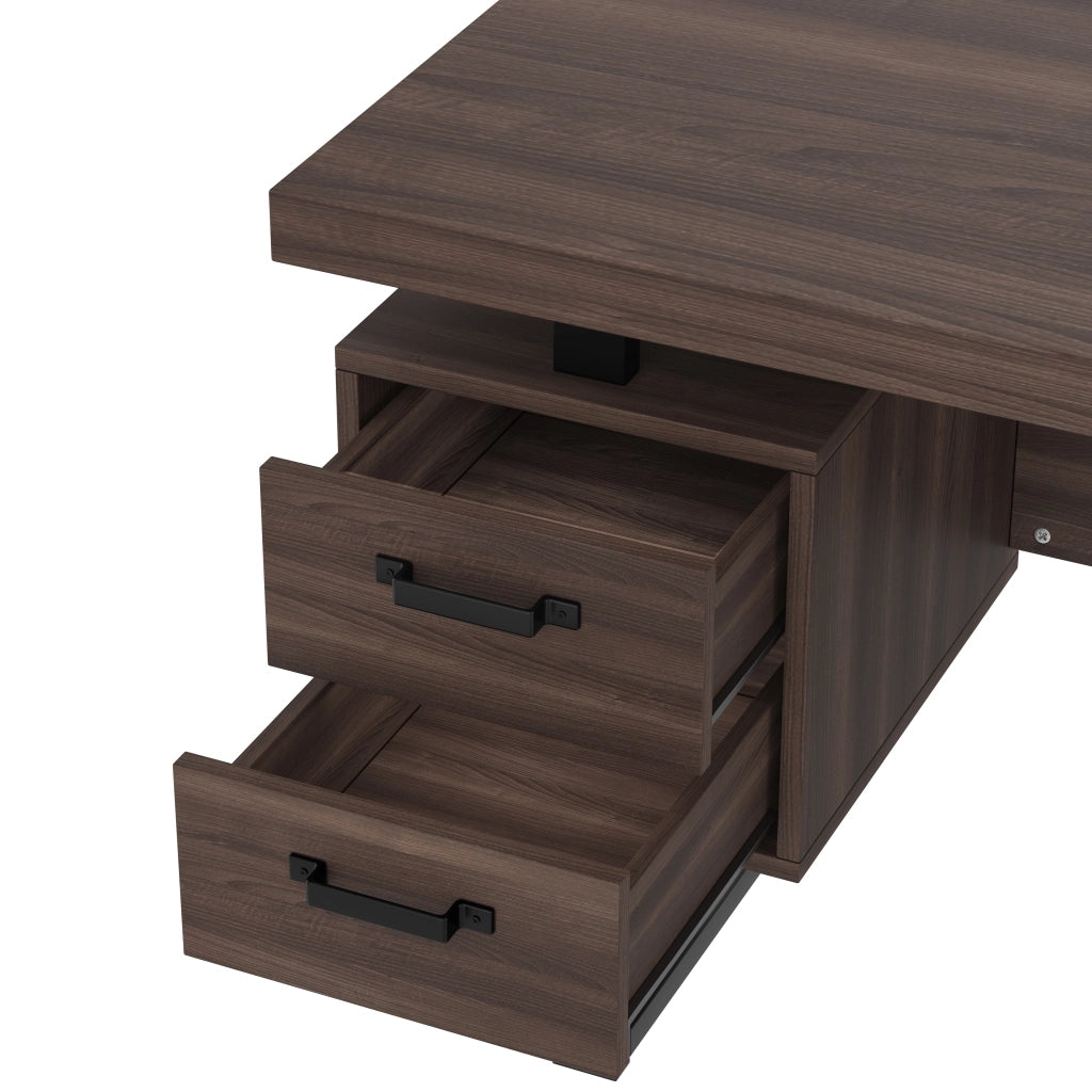 Scrivania da ufficio 135 x 54 cm in MDF e metallo, con 2 cassetti silenziosi e vano porta-documenti, colore marrone scuro/nero