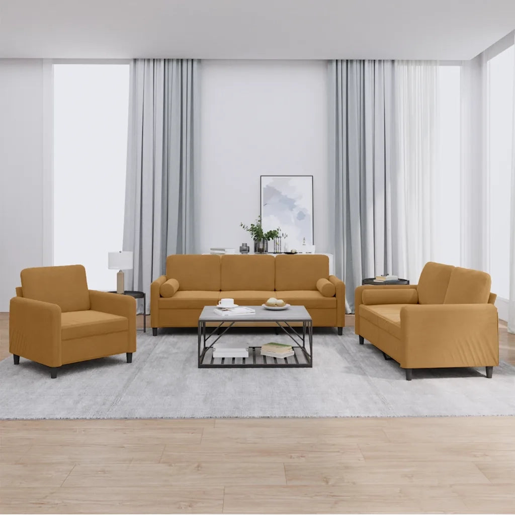 Set di Divani 3 pz con Cuscini Marrone in Velluto 3201961