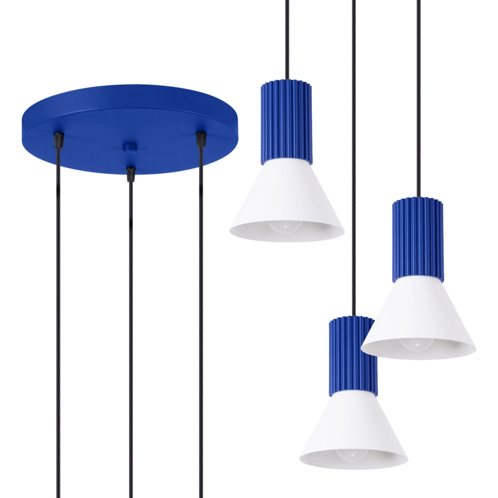 Sospensione tripla moderna ultramarina/bianco E14 MOLDEA