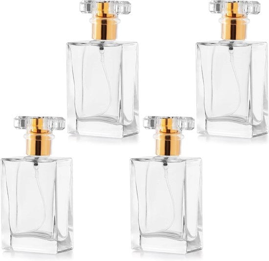 Set di 4 flaconi spray senza profumo - 50 ml - Vernici in vetro - Formato da viaggio - Aftershave - Olii essenziali.