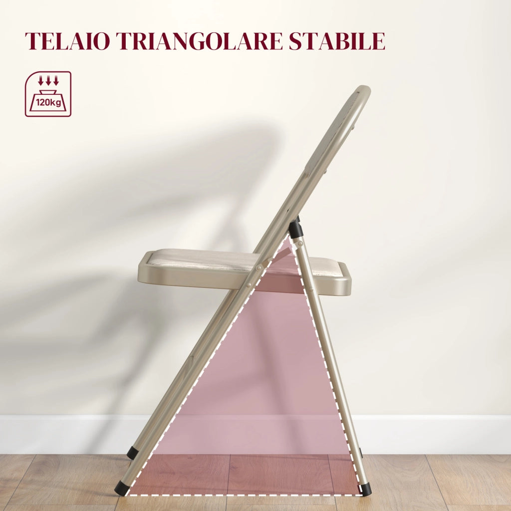 Set 4 Sedie Pieghevoli 45x46x78 cm con Seduta Imbottita in Poliestere e Acciaio Beige