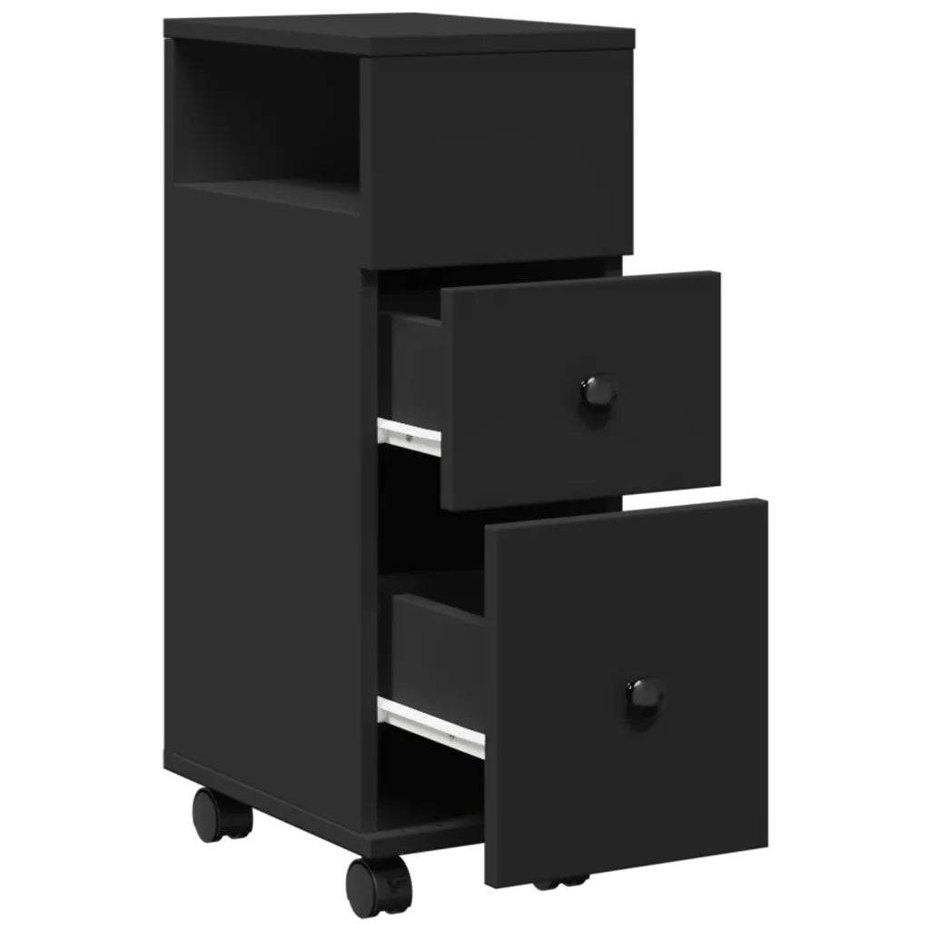 Mobile da Bagno Stretto con Ruote Nero in Truciolato