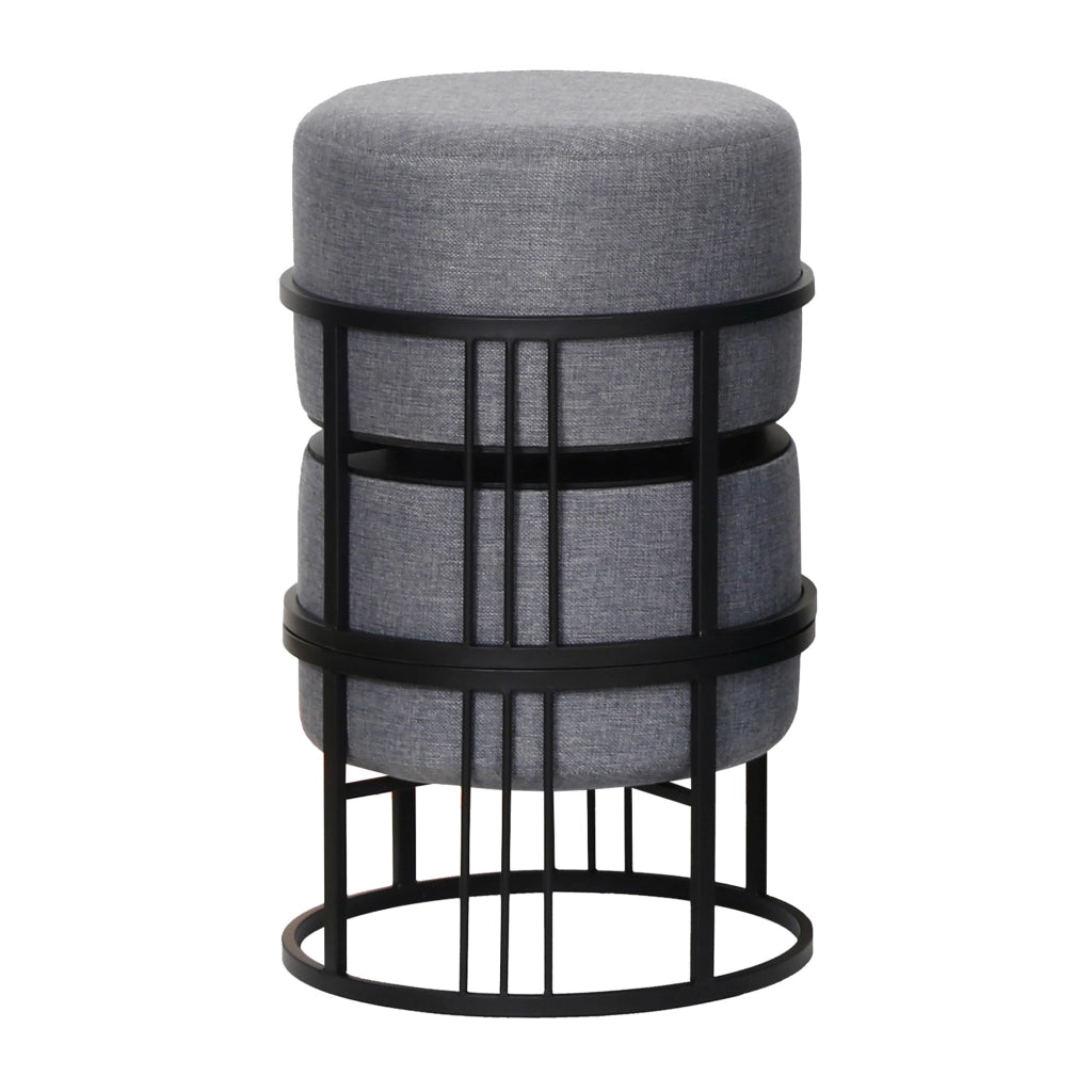 Set 2 Pouf TAS Reversibili Impilabili Seduta Imbottita e Piano Rigido Circolare 38xØ38 cm Grigio Scuro [en.casa]